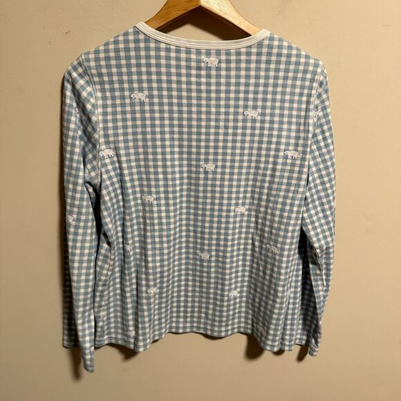 Roller Rabbit Hathi Gingham Pajama Blue Elephant PJ Top- Size Small - Picture 5 of 8